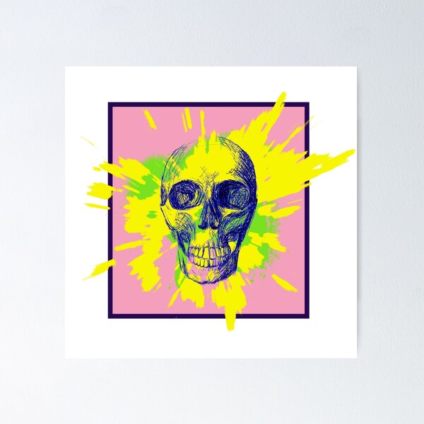 Item preview, Skull on bright colored paint splash - Graffiti art illustration designed and sold by InkLove.