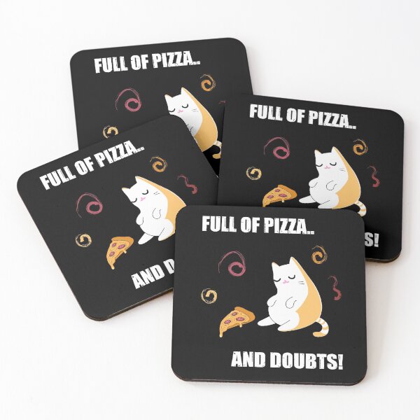 Item preview, Full of pizza and doubts, fat chonky cute cat eating pizza slices a lot white text  designed and sold by SGS-.