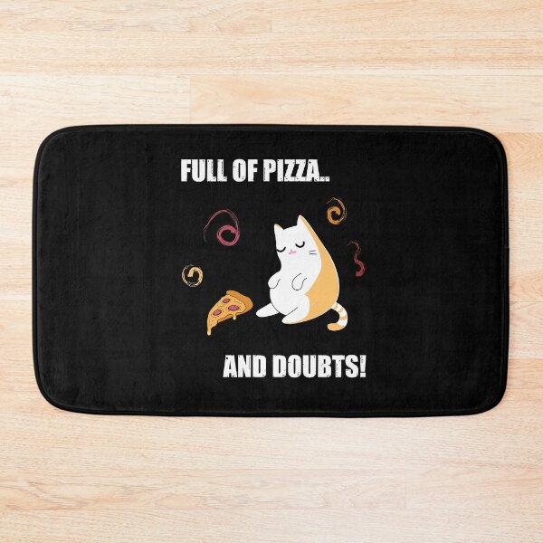 Item preview, Full of pizza and doubts, fat chonky cute cat eating pizza slices a lot white text  designed and sold by SGS-.