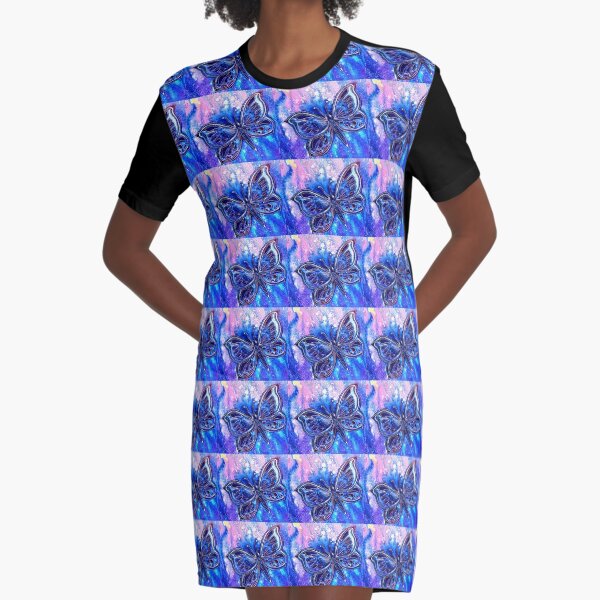 Cosmic Butterfly Graphic T-Shirt Dress