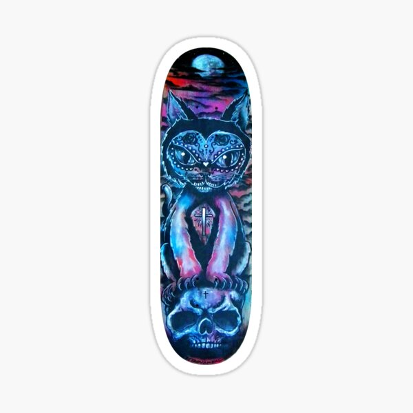 Cat Halloween Sugar Skull Skateboard #1 Sticker