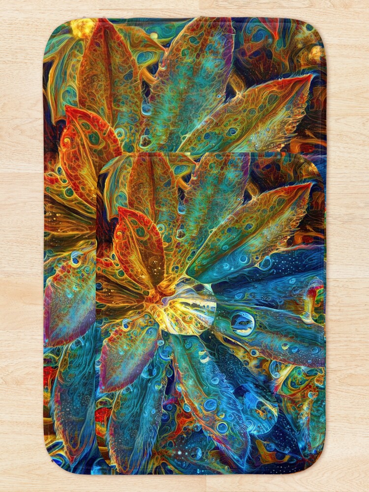 Alternate view of Abstract digital painting of extraterrestrial flowers Bath Mat
