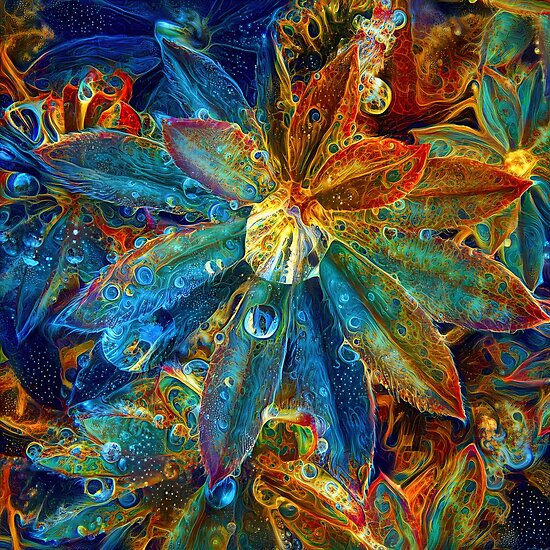 Abstract digital painting of extraterrestrial flowers