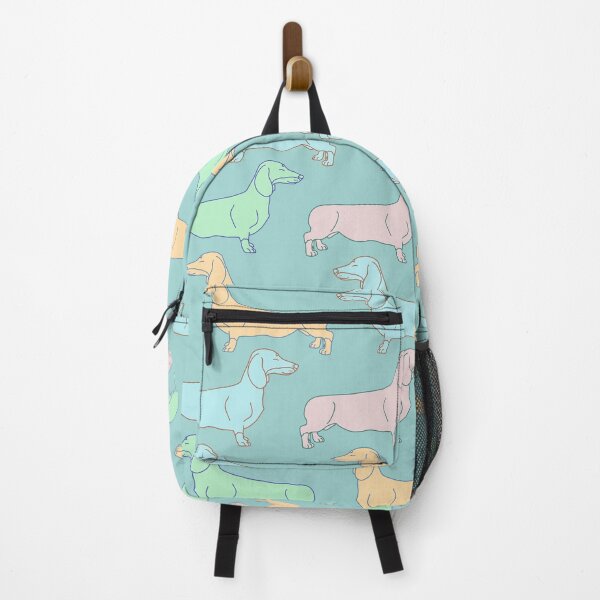 Item preview, Cute colorful miniature dachshund doodle pattern with turquoise background designed and sold by CiniArt.
