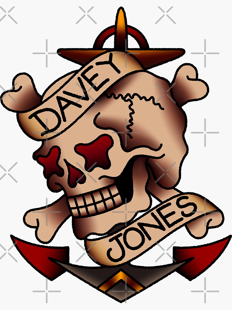 Thumbnail 3 of 3, Sticker, Salty-Dog2 American Traditional Davey Jones Nautical Skull designed and sold by Salty-Dog2.