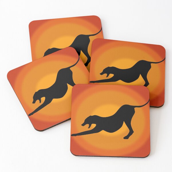 Item preview, Silhouette of a Stretching and Yawning Dog on Orange Background designed and sold by ibadishi.