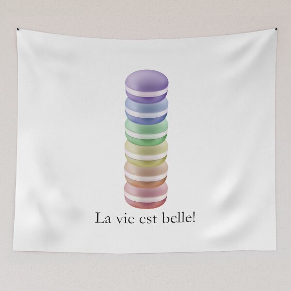 Item preview, Colorful stack of sweet macarons: la vie est belle designed and sold by Happy Puppy Print On Demand.
