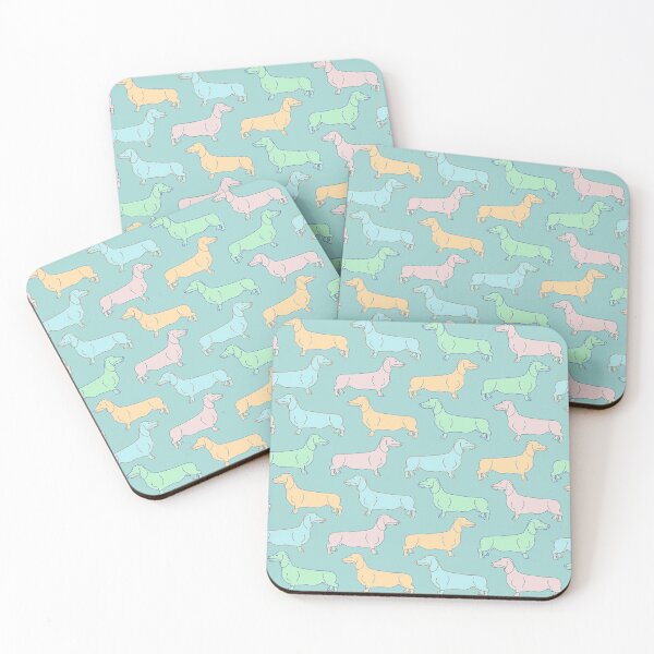 Item preview, Cute colorful miniature dachshund doodle pattern with turquoise background designed and sold by CiniArt.