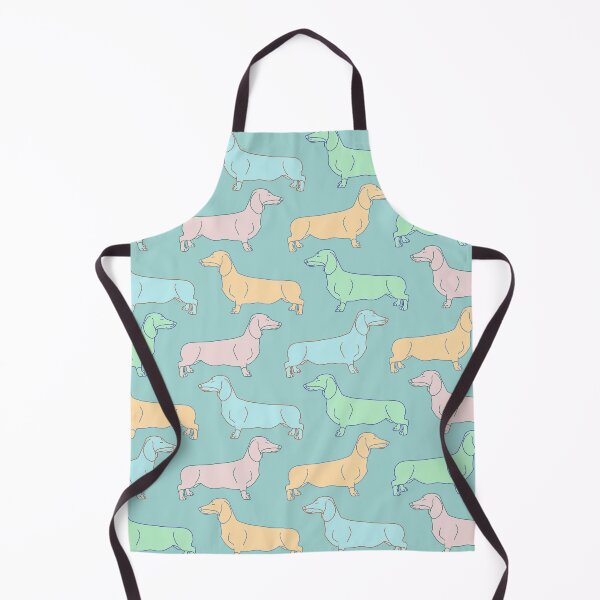 Item preview, Cute colorful miniature dachshund doodle pattern with turquoise background designed and sold by CiniArt.