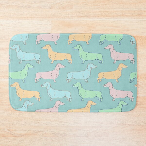 Item preview, Cute colorful miniature dachshund doodle pattern with turquoise background designed and sold by CiniArt.