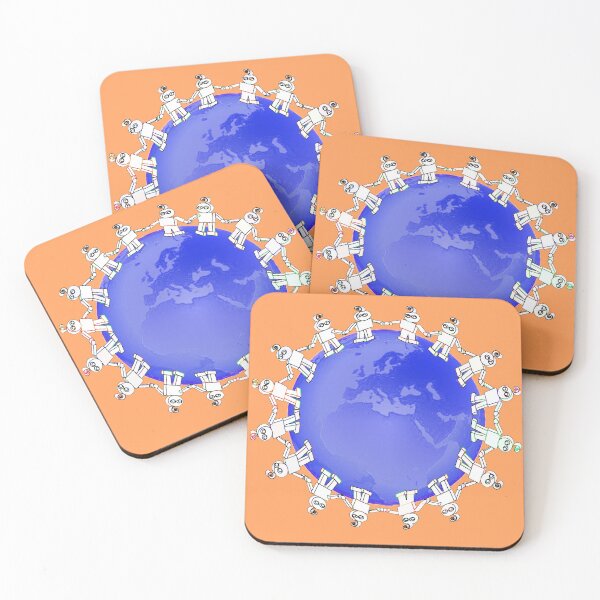 Item preview, Blue Globe Surrounded by Little Cute Robots designed and sold by ibadishi.