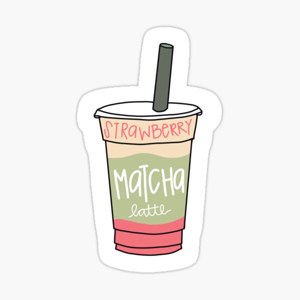 Vista previa del artículo con la obra «Pegatina de café con leche y matcha de fresa», diseñado y vendido por katiekimiko.