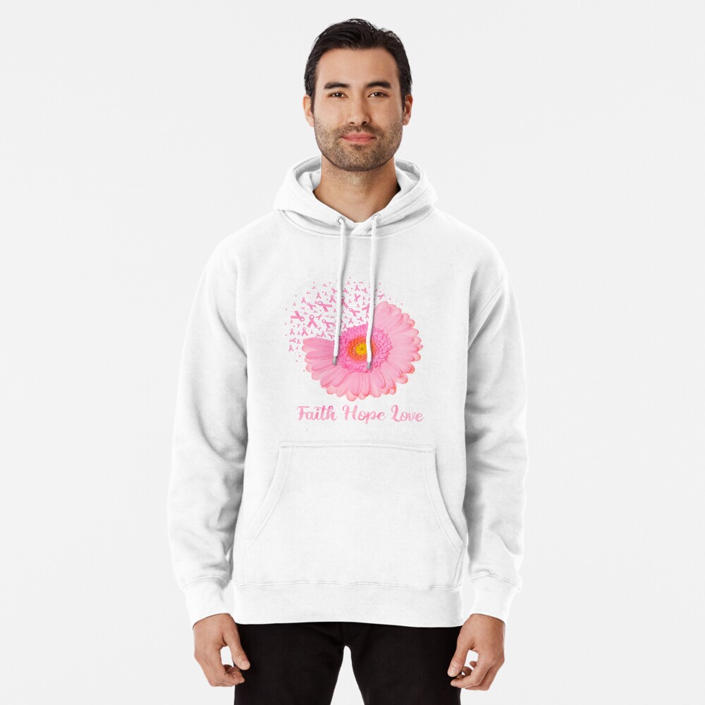 Faith Hope Love Breast Cancer Awareness Flower' Men's Hoodie