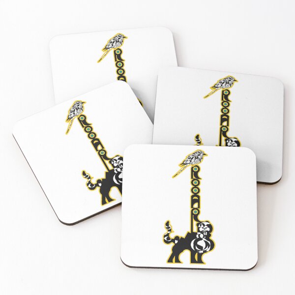 Item preview, Companions in Roar v3- Logoart with the word “Rooar” placed vertically on a feline's back and a bird on top decorated inside yellow stroke with blue filling.  designed and sold by BDLVandFriends.