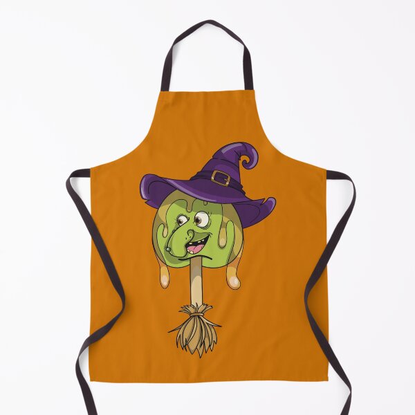Item preview, Halloween caramel candy apple Green witch with hat and broom designed and sold by Fruit-Tee.