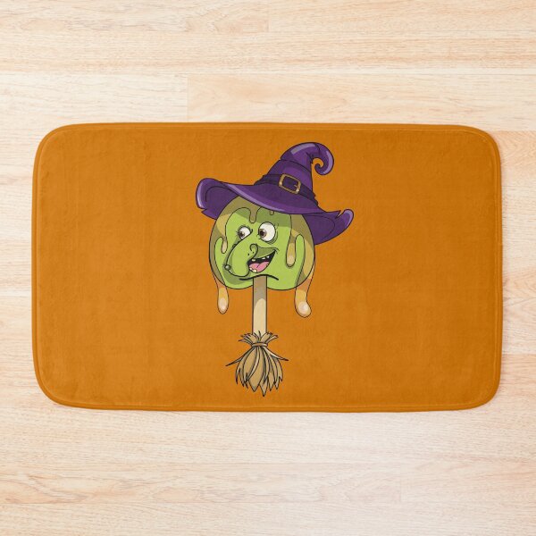 Item preview, Halloween caramel candy apple Green witch with hat and broom designed and sold by Fruit-Tee.