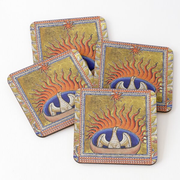 Item preview, MEDIEVAL BESTIARY,PHOENIX IN RED FLAMES,TREE OF LIFE ,BIRDS,DRAGONS FANTASTIC ANIMALS IN GOLD RED BLUE COLORS designed and sold by BulganLumini.