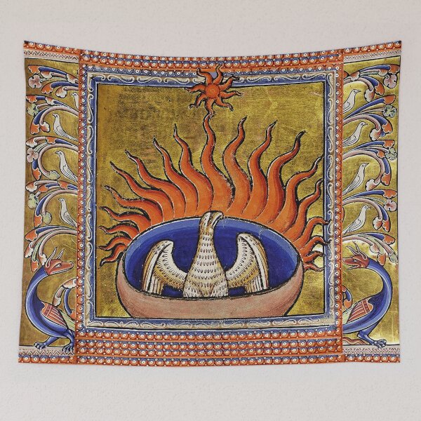 Item preview, MEDIEVAL BESTIARY,PHOENIX IN RED FLAMES,TREE OF LIFE ,BIRDS,DRAGONS FANTASTIC ANIMALS IN GOLD RED BLUE COLORS designed and sold by BulganLumini.