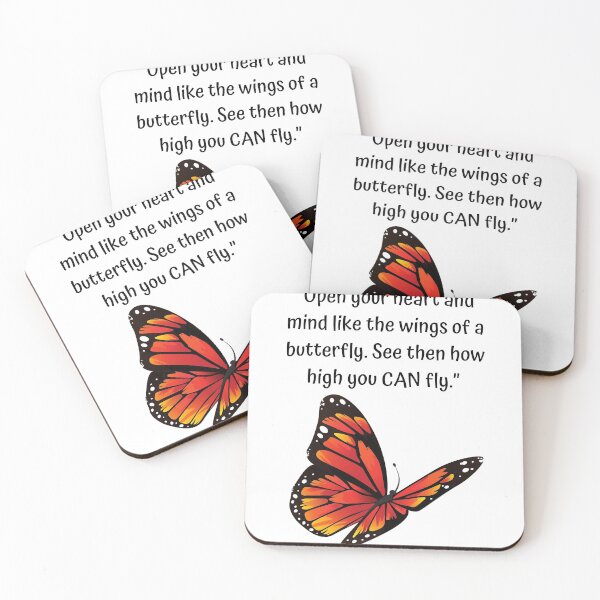 Item preview, "Open your heart and mind like the wings of a butterfly. See then how high you CAN fly" : positivity, empowering, inspiring, motivational, growth mindset quote with blue butterfly drawing designed and sold by OlsonPetDesigns.