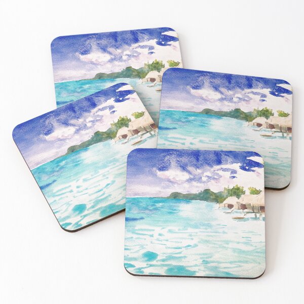 Item preview, Maldives resort island watercolor illustration designed and sold by DaryaGeft.
