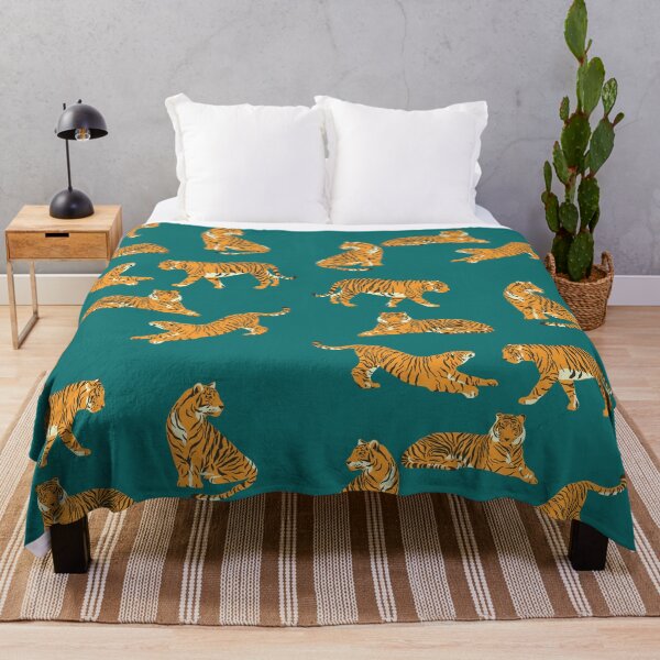 Item preview, Tiger pattern on deep cyan designed and sold by VioletStudio.