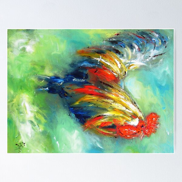 Item preview, Rooster on green painting  designed and sold by artistpixi.