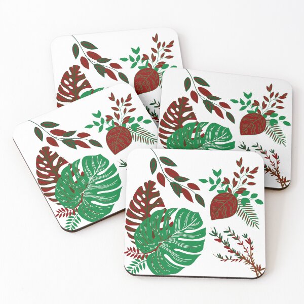Item preview, Green/red floral autumn/fall leaves decorative patterns.  designed and sold by mpandam.