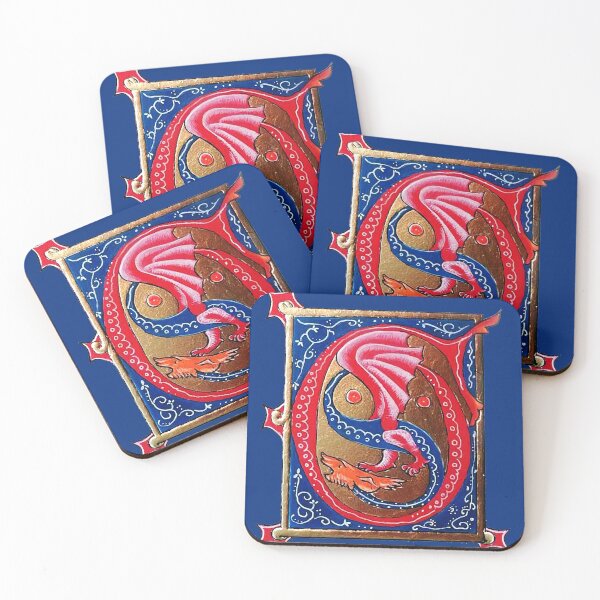 Item preview, MEDIEVAL BESTIARY,GOLD BLUE RED SNAKE DRAGON AS S LETTER designed and sold by BulganLumini.
