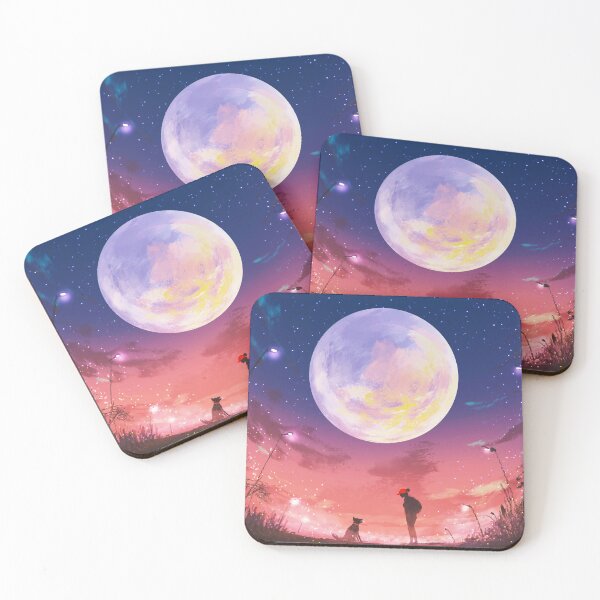 Item preview, Girl and Dog at Beautiful Night with Huge Moon Above designed and sold by Ethiyo.