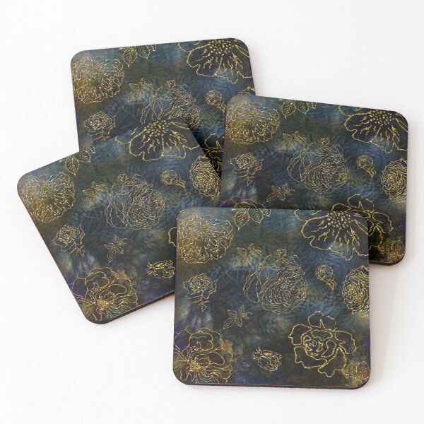 Item preview, Midnight Garden Botanical Big Gold Roses On Indigo Background designed and sold by IZiets.