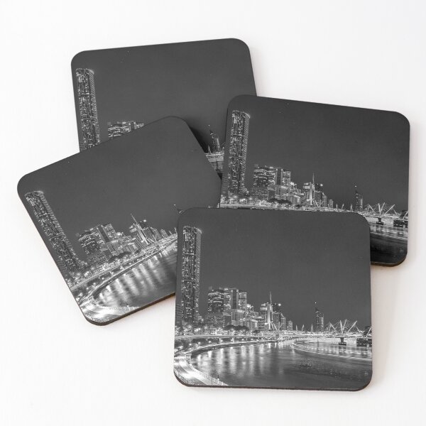 Item preview, Photography of Brisbane River & cityscape night lights in black and white designed and sold by HTPOP.