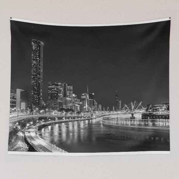 Item preview, Photography of Brisbane River & cityscape night lights in black and white designed and sold by HTPOP.