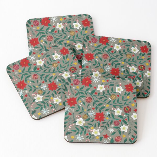Item preview, Christmas Garlands - on silver - traditional floral Holiday pattern by Cecca Designs designed and sold by Cecca-Designs.