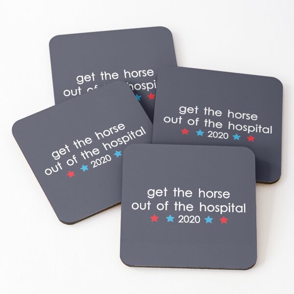 Item preview, get the horse out of the hospital - trump biden john mulaney 2020 sticker designed and sold by cameronbaba.