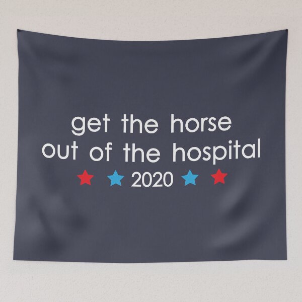 Item preview, get the horse out of the hospital - trump biden john mulaney 2020 sticker designed and sold by cameronbaba.