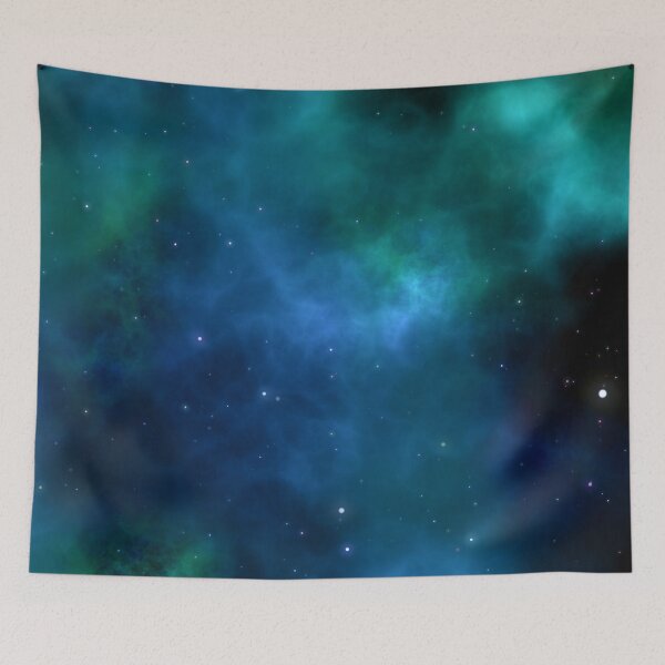 Item preview, Noche estrellada turquesa oscuro y verde azulado cielo azul y verde estrellas brillantes hermosa vista bestseller tela decorativa designed and sold by August-E.