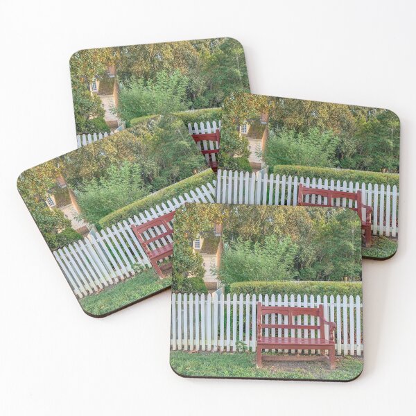 Item preview, Colonial Williamsburg Garden with Red Bench designed and sold by PaulinaS.
