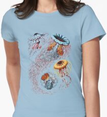 Colourful Jellyfish Marine Animals Illustration Vintage Dictionary Book Page,Discomedusae Women's Fitted T-Shirt