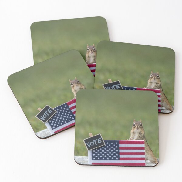Item preview, Chipmunk VOTE booth election concept with USA flag peanuts for votes  designed and sold by Rabbitti.