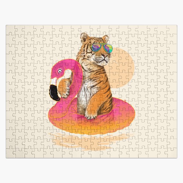 Chillin, Flamingo Tiger Jigsaw Puzzle