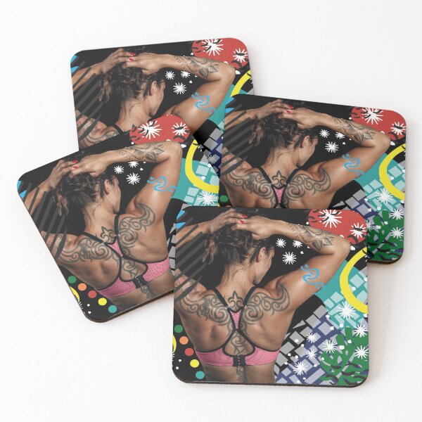 Item preview, Young tattooed muscular woman, colored background - Essa Peinture designed and sold by Essa-Peinture.