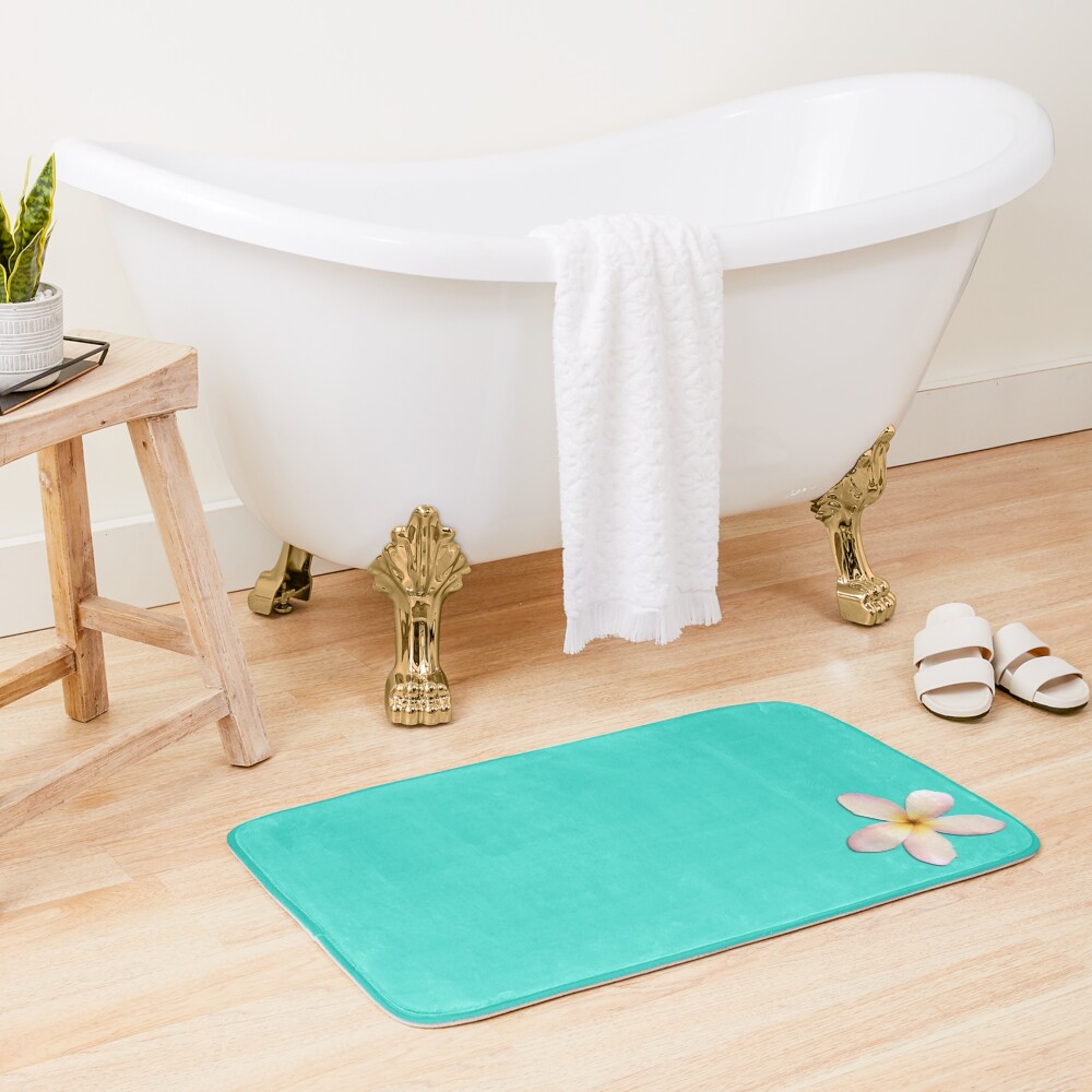 Plumeria Turquoise Bath Mat