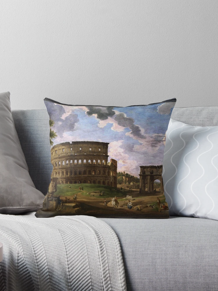 View of the Colosseum by Giovanni Paolo Pannini - Glorious Ancient Structures 2 View of the Colosseum by Giovanni Paolo Pannini Decorative Art Print Throw Pillow