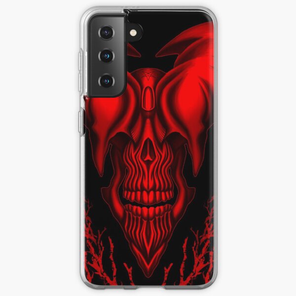 Red demon or devil skull with branches, horror creature, terrible dark mask, brutal head with very large sharp horns and fangs Samsung Galaxy Soft Case