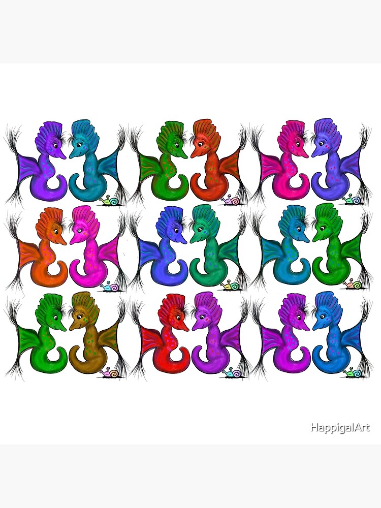 New Sea Love Seahorse Family Rainbow by HappigalArt