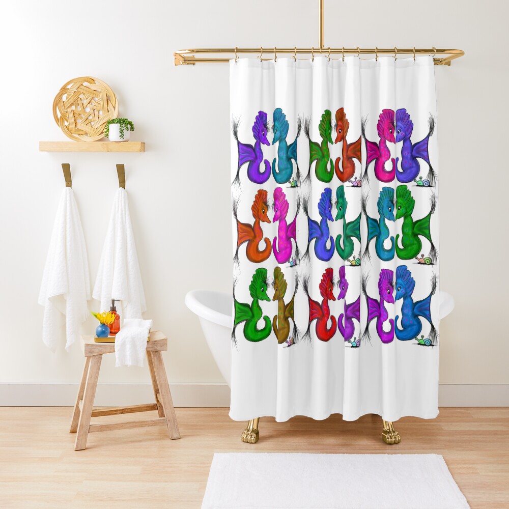 New Sea Love Seahorse Family Rainbow Shower Curtain