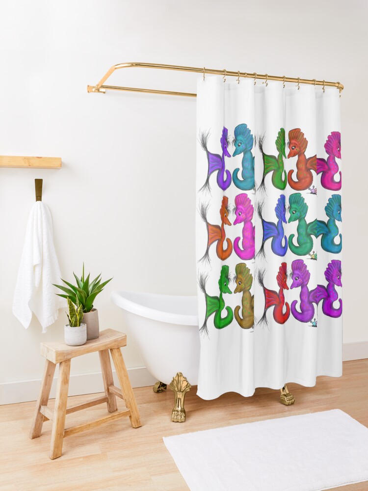Alternate view of New Sea Love Seahorse Family Rainbow Shower Curtain