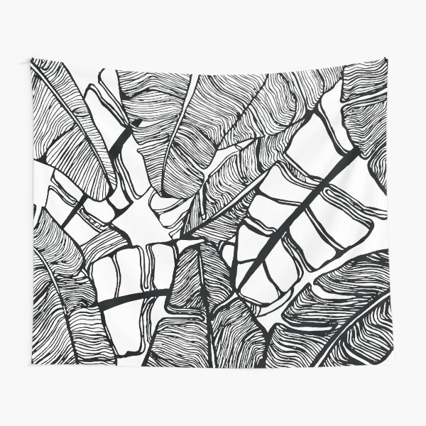 Simple Black Line Plant Art Tapestry