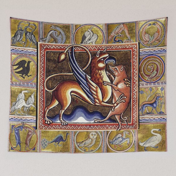 Item preview, MEDIEVAL BESTIARY,GRYPHON AND WILD BOAR,FANTASTIC ANIMALS IN GOLD RED BLUE COLORS designed and sold by BulganLumini.