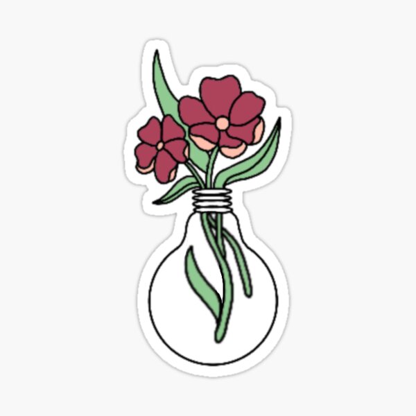 Dark Pink Flower Lightbulb Design Glossy Sticker